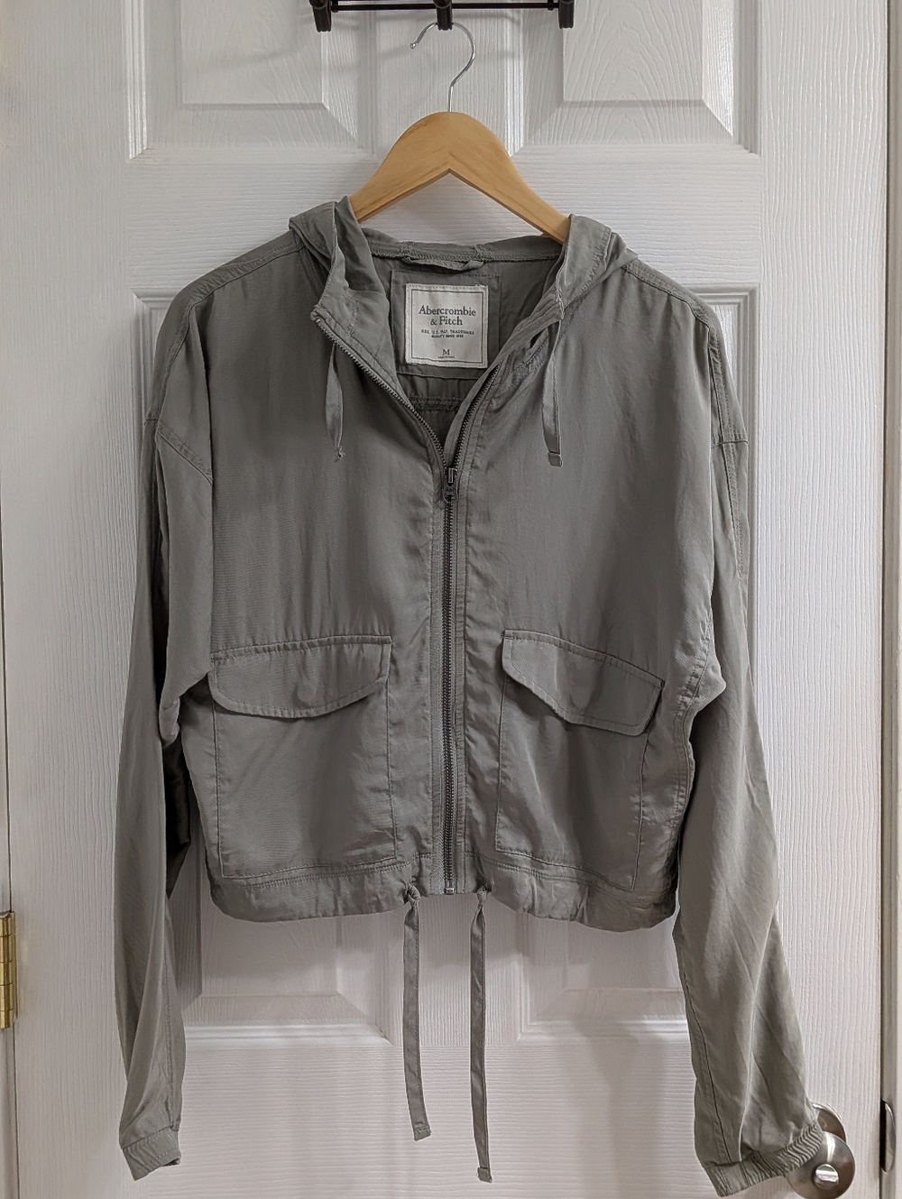 Abercrombie Cropped Twill Utility Jacket Army/Olive Green Medium Like New